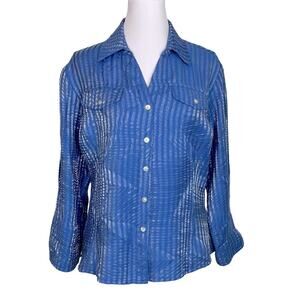 Scott Taylor Petites Top Blouse Womens Size LP Blue Iridescent Luxe Shimmery